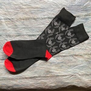 NWOT Stylish Black and Red Spider Pattern Socks